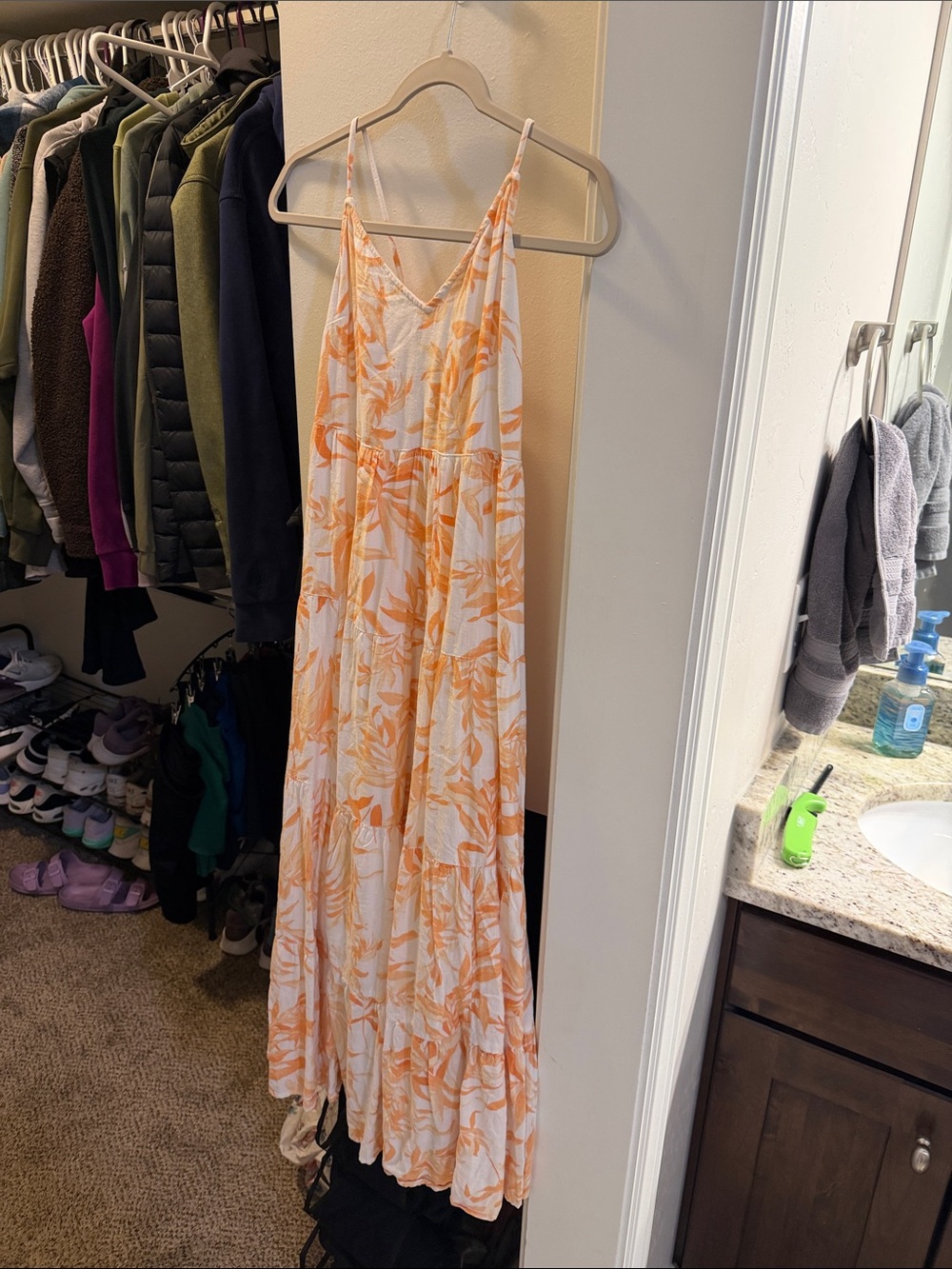 Abercrombie and Fitch XS White Maxi Dress with Orange Floral Print